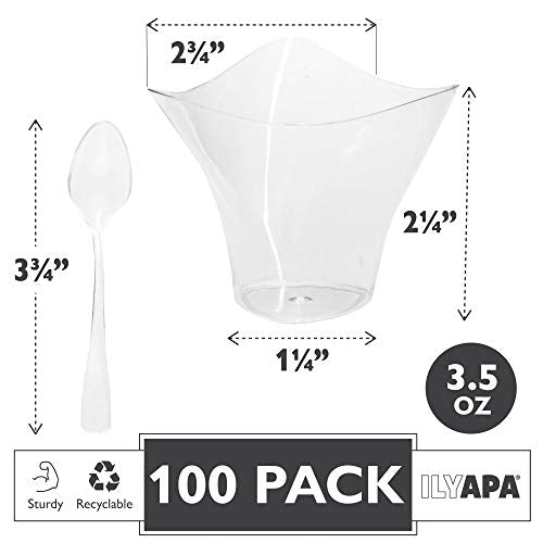 100 Mini Plastic Dessert Cups with Spoons - 3.5 oz Parfait Cups - ilyapa