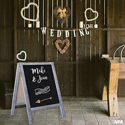 Wooden A-Frame Sign with Eraser & Chalk - Magnetic Sidewalk Chalkboard - Sturdy Freestanding Grey Sandwich Board Menu Display for Restaurant, Business or Wedding
