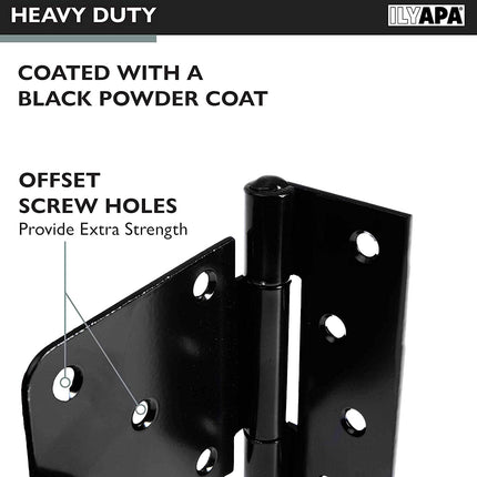 Ilyapa Heavy Duty Shed Door Hinges, 6 Pack - Black Cold Rolled Steel Square Hinges for Gate, Barn or Storage Shed