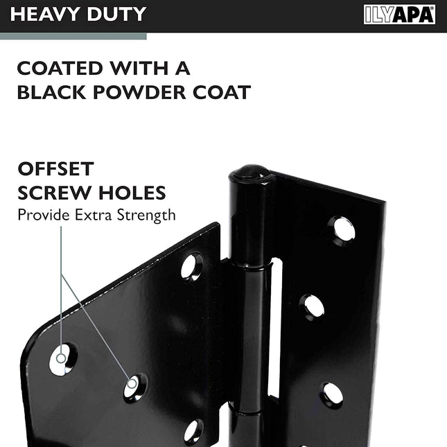 Ilyapa Heavy Duty Shed Door Hinges, 6 Pack - Black Cold Rolled Steel Square Hinges for Gate, Barn or Storage Shed