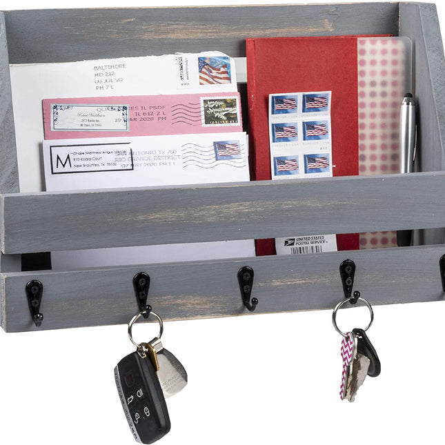 Ilyapa Rustic Gray Wooden Key and Mail Holder - Wall Mounted