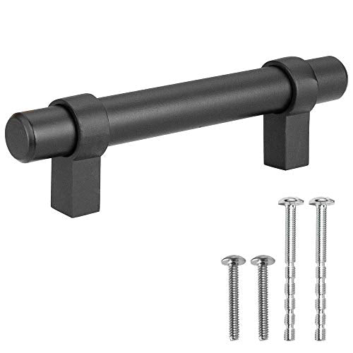 Black Kitchen Cabinet Handles - 3.75 Inch Hole Center Bar Pulls - 10 Pack of Kitchen Cabinet Knob Hardware