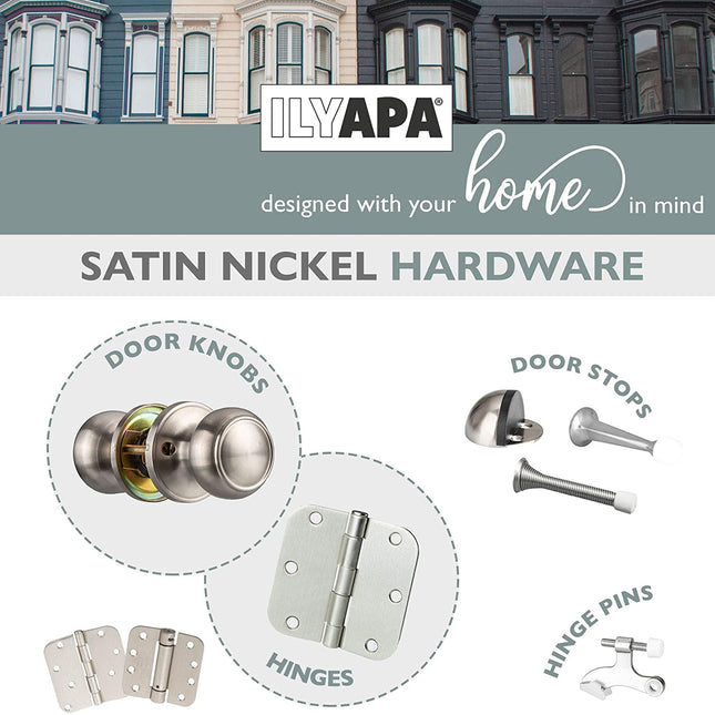 Interior Passage Door Knob - Keyless Hall and Closet Locksets - Hall and Closet - Improved Satin Nickel Finish - (10 Pack)