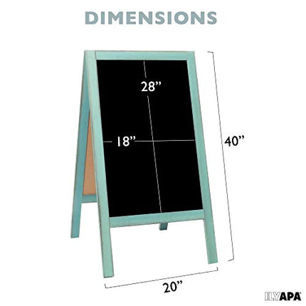 Wooden A-Frame Sign with Eraser & Chalk - 40 x 20 Inches Magnetic Sidewalk Chalkboard - Sturdy Freestanding Turquoise Sandwich Board Menu Display for Restaurant, Business or Wedding