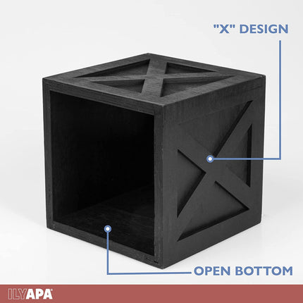 Ilyapa Wood Tissue Box Cover Farmhouse X Patterned- Rustic Farmhouse Black Wood