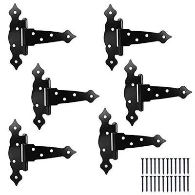 Ilyapa Heavy Duty Gate Hinges, 6 Pack - 5 Inch Decorative Outdoor T Strap Hinges for Barn Door, Shed or Wooden Fences