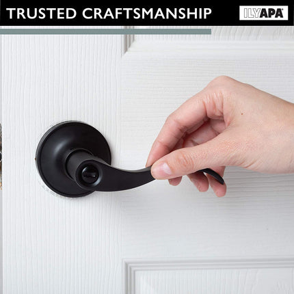 Interior Privacy Door Lever - Keyless Locking Reversible Door Handles for Bedroom and Bathroom - Improved Matte Black Finish - (6 Pack)