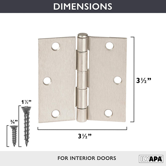 18 Pack of Door Hinges Chrome - 3 ½ x 3 ½ Inch Square Interior Hinges for Doors