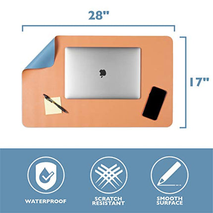 Office Desk Mat, Double Sided Dark Blue & Tan - 28 x 17 Inch Leather Style Computer Pad for Desk