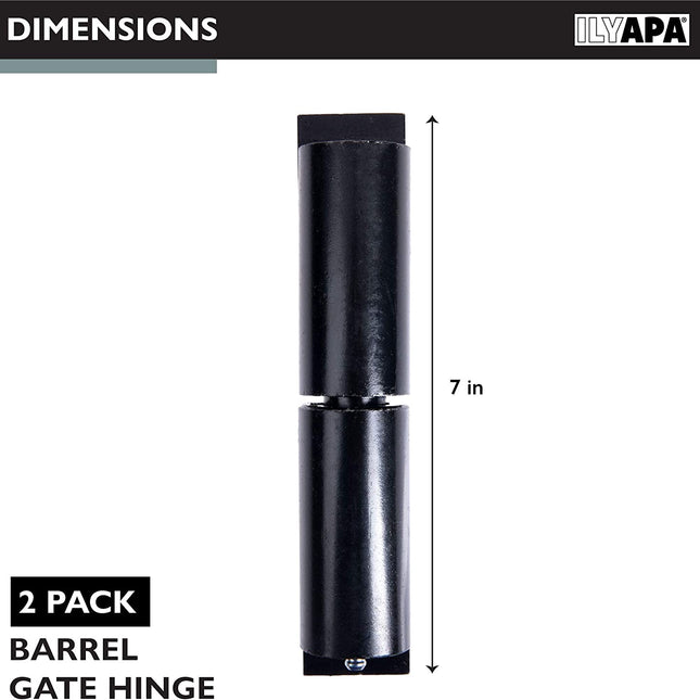 Ilyapa Heavy Duty Barrel Hinges, 2 Pack - 7 Inch Black Cold Rolled Steel Weld On Hinges for Trailer Gate or Ramp