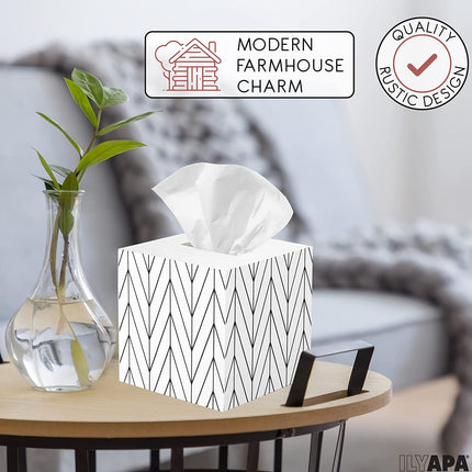 Ilyapa Wooden Tissue Box Cover, White Wood Chevron Design - Modern Printed White Wooden Tissue Holders