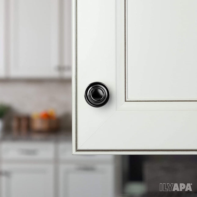 Flat Black Kitchen Cabinet Knobs - Round Ringed Drawer Handles - 25 Pack of Kitchen Cabinet Hardware