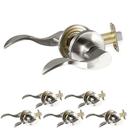 Interior Passage Lever - Keyless Hall and Closet Locksets, Reversible - Hall and Closet - Satin Nickel Finish - (6 Pack)