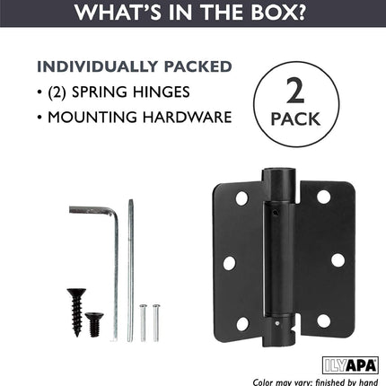 2 Pack of Self Closing Door Hinges Black - 3 ¬¨Œ© x 3 ¬¨Œ© Inch Interior Hinges for Doors with 1/4" Radius