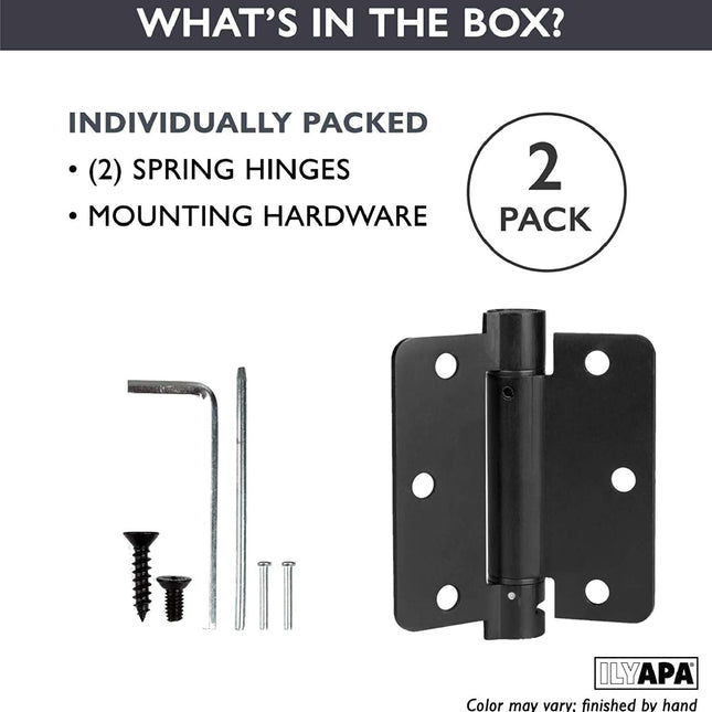 2 Pack of Self Closing Door Hinges Black - 3 ¬Ω x 3 ¬Ω Inch Interior Hinges for Doors with 1/4" Radius