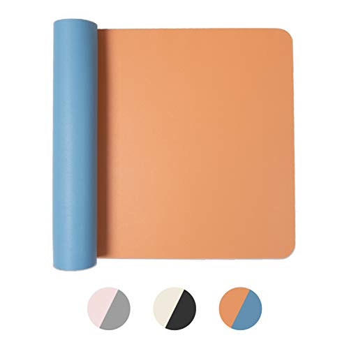 Office Desk Mat, Double Sided Dark Blue & Tan - 28 x 17 Inch Leather Style Computer Pad for Desk