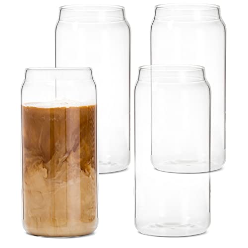 Ilyapa Can Shaped Large Pint Glass - 20 oz Classic Can Style Tumbler Drinking Glasses - Set of 4