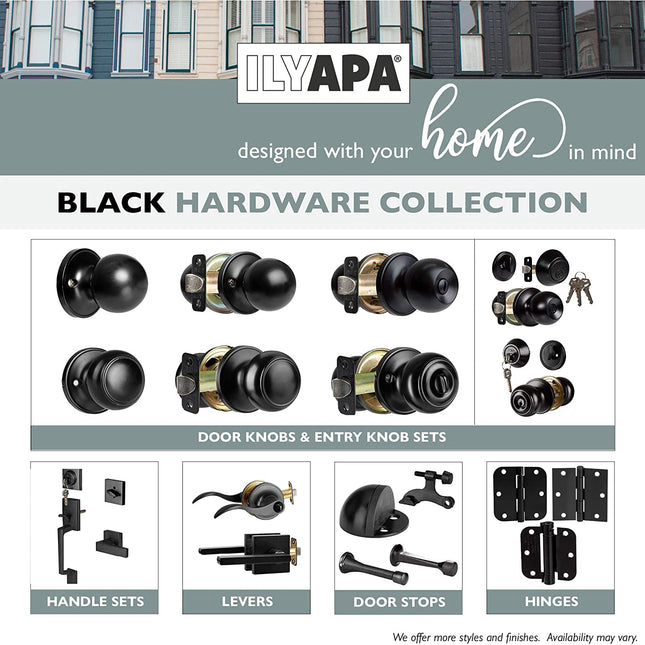 Ilyapa Entry Knob with Deadbolt Set - Ball, Matte Black 3 Pack