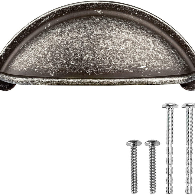 Ilyapa Antique Iron Kitchen Cabinet Pulls - 3 Inch Hole Center Bin Cup - 5 Pack