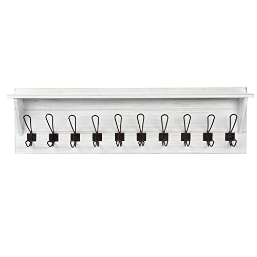 Ilyapa Wall Mounted Coat Rack Shelf, White Wooden - 38" Entryway 10 Hook