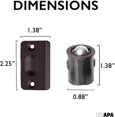 Closet Door Ball Catch Hardware, 4 Pack - Oil Rubbed Bronze Drive-in Ball Catch with Strike Plate