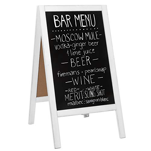 Wooden A-Frame Sign with Eraser & Chalk - 40 x 20 Inches Magnetic Sidewalk Chalkboard - Sturdy Freestanding White Sandwich Board Menu Display for Restaurant, Business Or Wedding