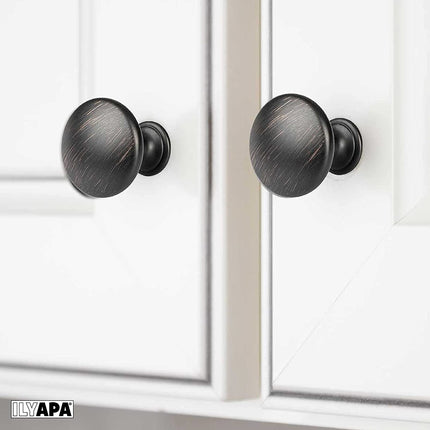 Ilyapa Oil Rubbed Bronze Kitchen Cabinet Knobs - Round Drawer Handles - 10 Pack of Kitchen Cabinet Hardware