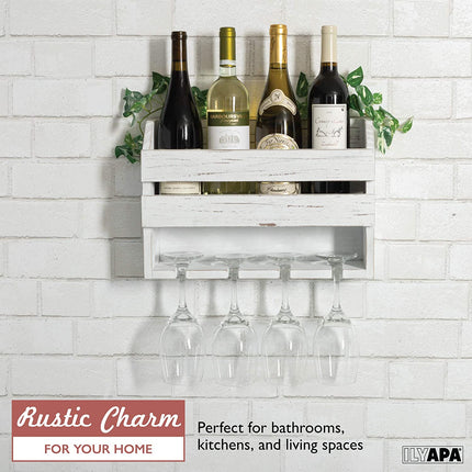 Ilyapa Wine Rack Wall Mount, Weathered White Wood - Mounted Wooden Wine Holder