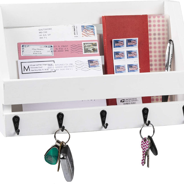 Ilyapa Rustic White Wooden Key and Mail Holder - Wall Mounted
