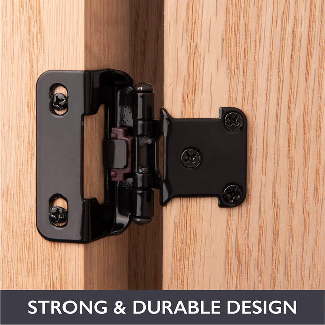 Self Closing Cabinet Hinges Black, 50 Pack - 1/2 Inch Overlay 3/4 Inch Frame Semi Wrap Kitchen Cabinet Door Hinge Hardware