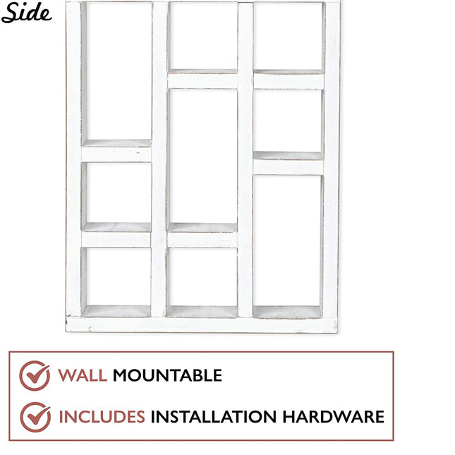 Ilyapa Knick Knack Shelf, Weathered White Wood - Wall Mount or Freestanding Organizer Stand for Oils, Coffee Mugs, Crystals, Rocks, Curios & More