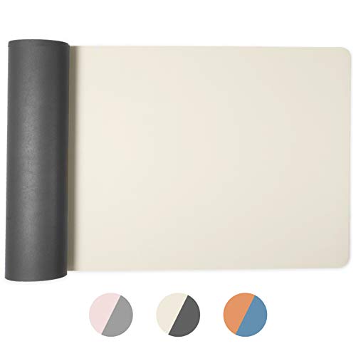 Office Desk Mat, Double Sided Cream & Graphite - Large 47 x 23 Inch Leather Style Computer Pad for Desk