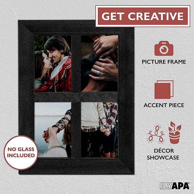 Ilyapa Window Frame Wall Decor 2 Pack - 11x15" Rustic Black Wood