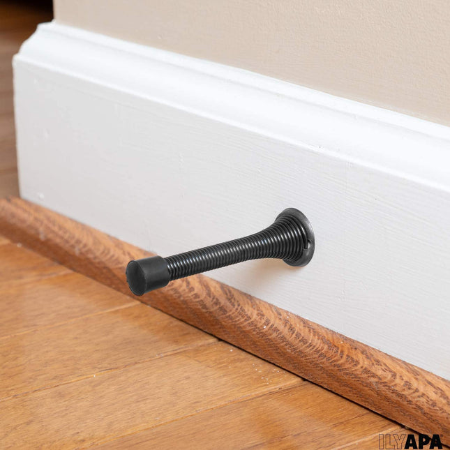 10 Pack of Spring Door Stops Black - 3 1/4 Inch Heavy Duty Door Stop - Traditional Spring Door Stop with Rubber Bumper
