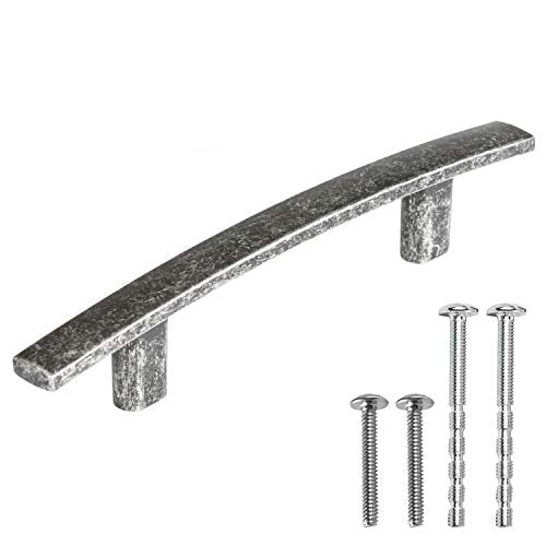 Antique Iron Kitchen Cabinet Handles - 3 Inch Hole Center Curved Bar Pulls - 10 Pack of Kitchen Cabinet Hardware