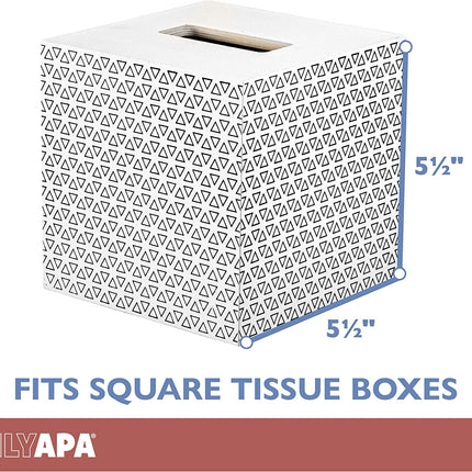 Ilyapa Wooden Tissue Box Cover, White Wood Triangle Design - Modern Printed White Wooden Tissue Holders