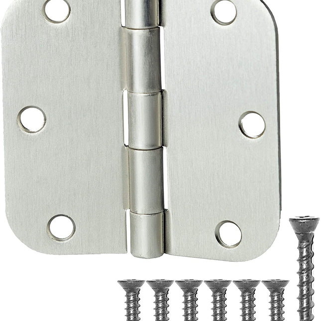 6 Pack of Door Hinges Satin Nickel - 3.5 x 3.5 Inch Interior Hinges for Doors Brushed Nickel with 5/8 Inch Radius Corners