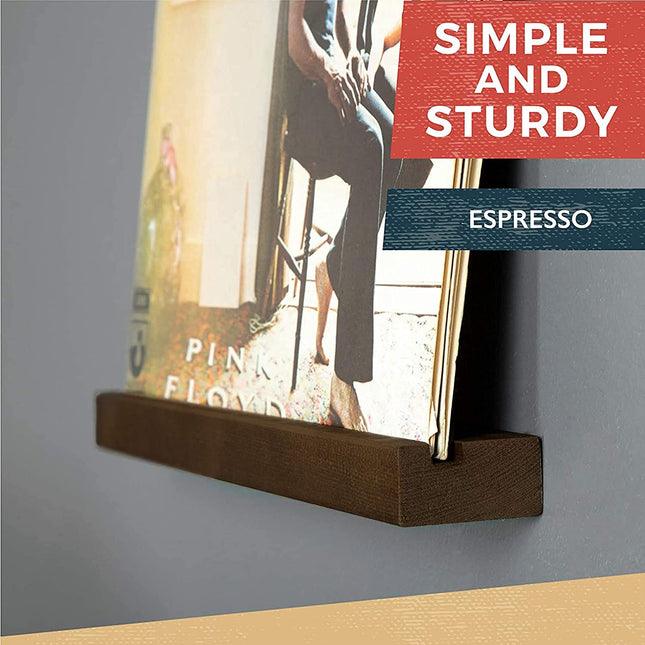 Ilyapa Record Display Wall Mounted Shelf, 10 Pack - Espresso Wooden Record Holder with Mounting Hardware