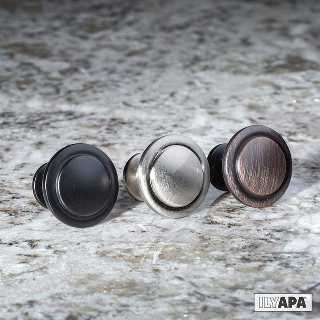 Flat Black Kitchen Cabinet Knobs - 1 1/4 Inch Round Drawer Handles - 10 Pack of Kitchen Cabinet Hardware