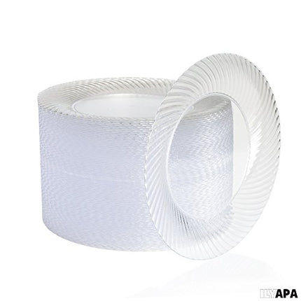 100 Premium Disposable Clear Plastic Plates - 10 Inch Fancy