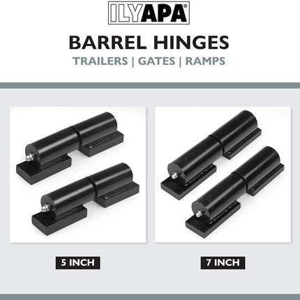 Ilyapa Heavy Duty Barrel Hinges, 2 Pack - 7 Inch Black Cold Rolled Steel Weld On Hinges for Trailer Gate or Ramp