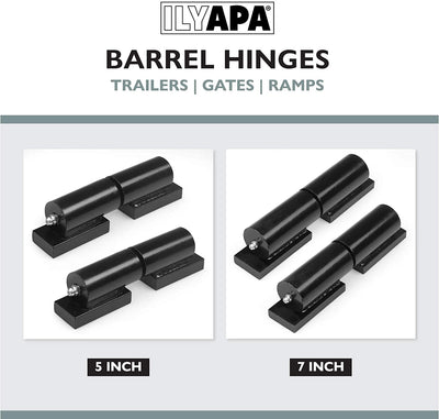 Ilyapa Heavy Duty Barrel Hinges, 2 Pack - 7 Inch Black Cold Rolled Steel Weld On Hinges for Trailer Gate or Ramp