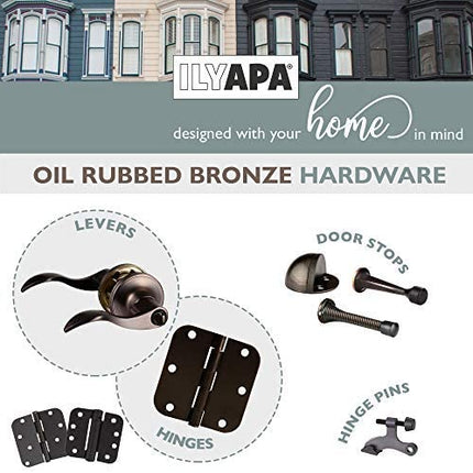 Ilyapa Privacy Door Lever for Bed/Bath - Wave, Oil Rubbed Bronze Reversible Interior Keyless Turn Thumb Locking Door Leverset, Oil Rubbed Bronze, 10 Pack