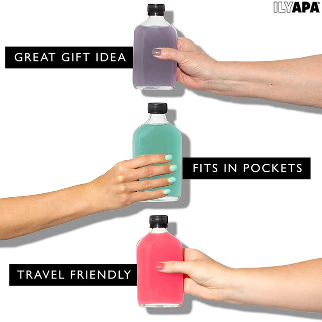 Ilyapa Ilyapa 200 ml Glass Flask Bottle - 12 Pack Liquor Pocket Flask with Plastic Top, Sauce, Oil, Syrup Bottle