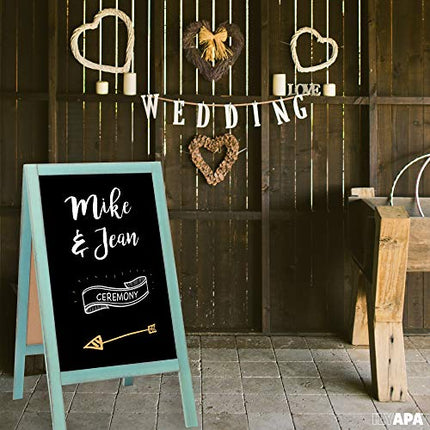 Wooden A-Frame Sign with Eraser & Chalk - 40 x 20 Inches Magnetic Sidewalk Chalkboard - Sturdy Freestanding Turquoise Sandwich Board Menu Display for Restaurant, Business or Wedding