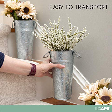 Galvanized Metal Vase 3 Pack - 9" Tall Bucket Planter Pots for Decor