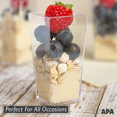 100 Mini Plastic Dessert Cups with Spoons - 3 oz Dessert Shooters