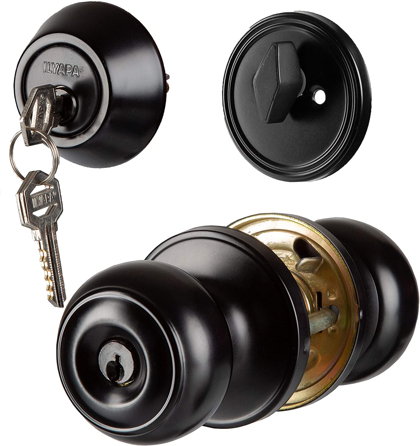 Entry Door Knob and Deadbolt Lock Set, 3 Pack - Black Colonial Design