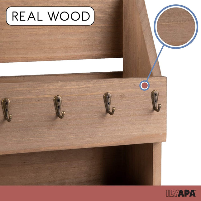 Ilyapa Rustic Wooden Key and Mail Holder with Shelf - Wall Mounted