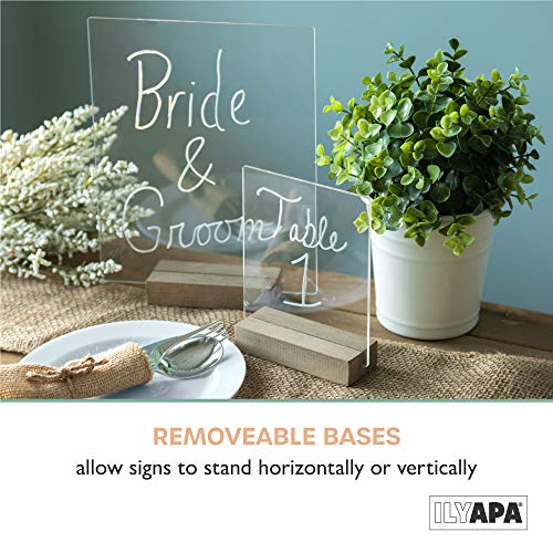 Acrylic Sign Holders with Wood Stands, 8 Pack - Small 5x6 Inch Blank Table Numbers Set for Wedding